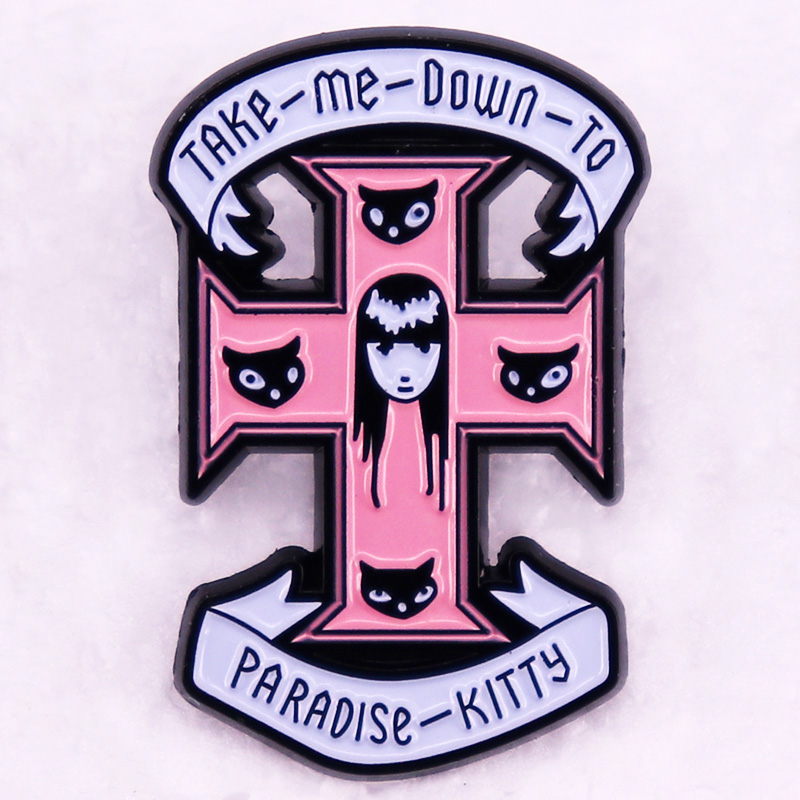 Paradise Jewelry & Watches Llc - Broche en Émail avec Croix Rose,